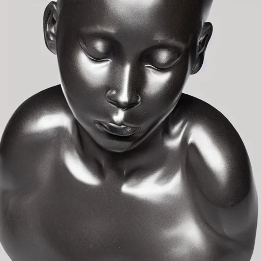 Prompt: a photorealistic marble sculpture of a black girl crying