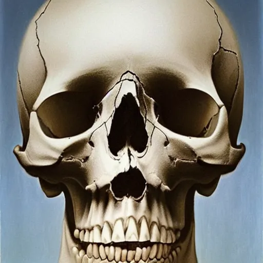 Image similar to A beautiful performance art of a skull that is part organic, part mechanic. It is an accurate representation of how the artist sees the world. by Gottfried Helnwein saturated