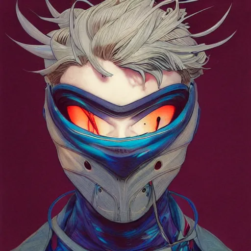 Image similar to prompt : ninja portrait soft light painted by james jean and katsuhiro otomo and erik jones, inspired by evangeleon anime, smooth face feature, intricate oil painting, high detail illustration, sharp high detail, manga and anime 1 9 9 0