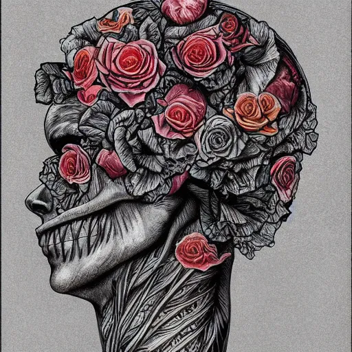 Image similar to the anatomy of a head of lettuce with roses, an ultrafine detailed painting by james jean, intricate linework, bright colors, final fantasy, behance contest winner, vanitas, angular, altermodern, unreal engine