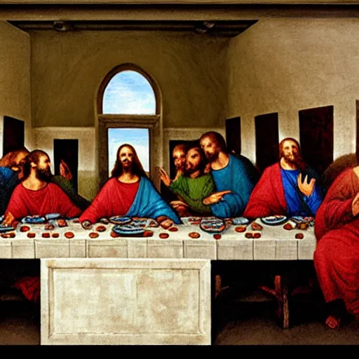 Prompt: the last supper but everyone is jeremy paxman