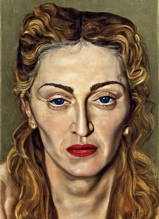 Image similar to Madonna, painted by Lucian Freud, highly detailed, 8k