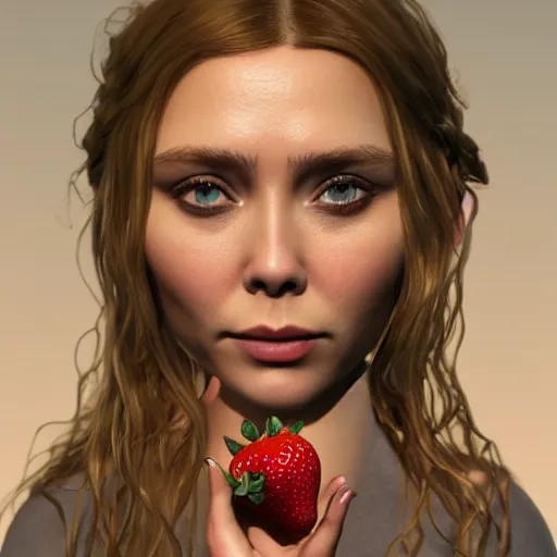 Image similar to strawberry!! has an [ [ elizabeth olsen face ] ]!!, trending on zbrush, unreal engine 5, cgsociety contest winner, intricate, detailed, 4 k quality, concept art