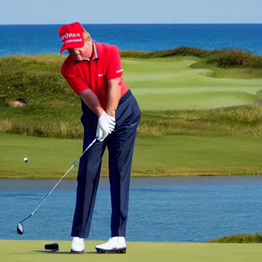 Image similar to donald trump playing golf at sea