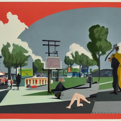 Prompt: 1 9 5 0 s suburbia by neo rauch