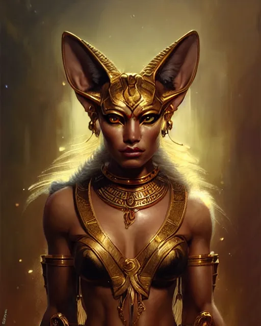 Image similar to fierce goddess bastet, fantasy character portrait, ultra realistic, concept art, intricate details, highly detailed by greg rutkowski, gaston bussiere, craig mullins, simon bisley