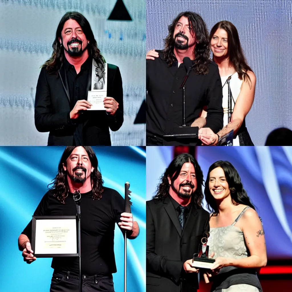 Prompt: Dave Grohl receiving an award for being 'The Best'
