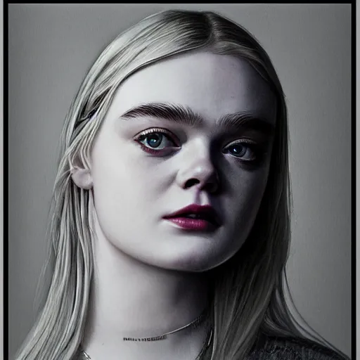 Image similar to a striking hyper real illustration of Elle Fanning by Antoine Caëcke