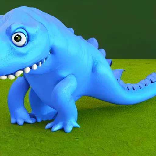 Image similar to a cute blue dinosaur with big eyes, 3d model, shaded, photorealistic rendering