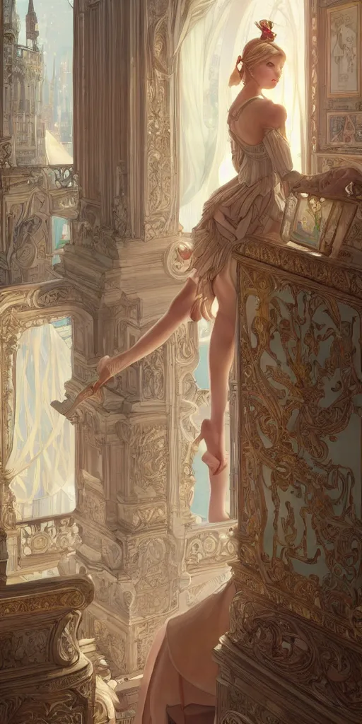 Image similar to sasha luss, mayors daughter, smart, clever, cheeky, elegant fantasy dress, town hall, intricate, highly detailed, digital painting, artstation, concept art, smooth, sharp focus, illustration, Unreal Engine 5, 8K, art by artgerm and greg rutkowski and alphonse mucha, by Jesper Ejsing