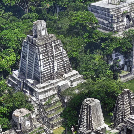 Prompt: a photo of cyberpunk city of tikal in guatemala with futuristic architecture and futuristic mayan aesthetic