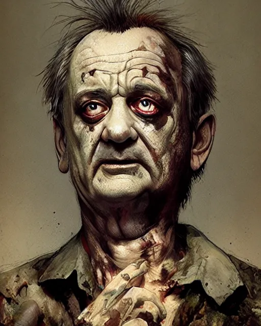 Prompt: hyper realistic photo portrait zombie bill murray steve buscemi cinematic, greg rutkowski, james gurney, mignola, craig mullins, brom