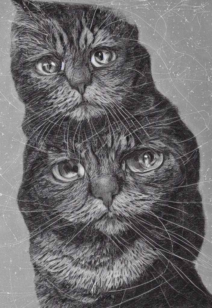 Image similar to cfa champion dark tortie scottish fold cat, framed in a window, watching a bird, data visualization perfect geometry bezier mathematical diagrams hologram overlay revealing sparrows flight trajectory calculation, detailed annotated painting, dark grisaille fluorescent color airbrush spraypaint accents, by jules julien, wes anderson, hannah af klint, black paper risograph 4 k