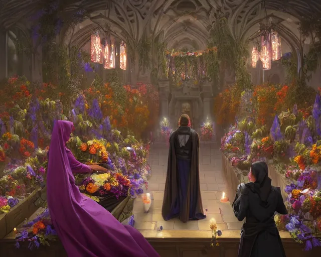 Prompt: a funeral with coffin, flowers and mourners in a coles supermarket, photography of kurzgesagt, deep focus, d & d, fantasy, intricate, elegant, highly detailed, digital painting, artstation, concept art, matte, sharp focus, illustration, hearthstone, art by artgerm and greg rutkowski and alphonse mucha