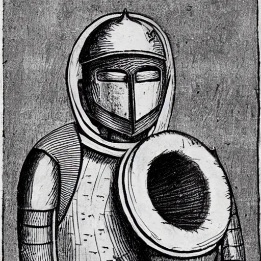 Prompt: tuba knight, medieval drawing