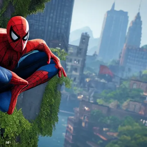 Image similar to spiderman in uncharted 4