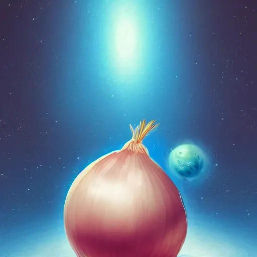 Image similar to An onion travelling in space. High resolution. Highly detailed. Artstation.