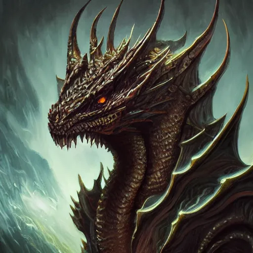 Prompt: dragon character concept portrait, profile picture, eldritch abomination, oil painting, cinematic, intricate complexity, rule of thirds, in the style of Adam Paquette, Svetlin Velinov, Daarken, Artgerm, Keith Thompson, and Eric Deschamps, face by Artgerm and WLOP, magic the gathering art