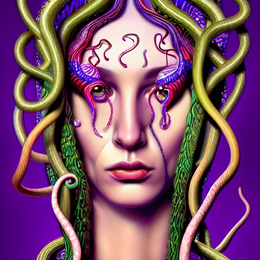 Prompt: an extremely psychedelic portrait of medusa, surreal, lsd, face, detailed, intricate, elegant, lithe, highly detailed, digital painting, artstation, concept art, smooth, sharp focus, illustration