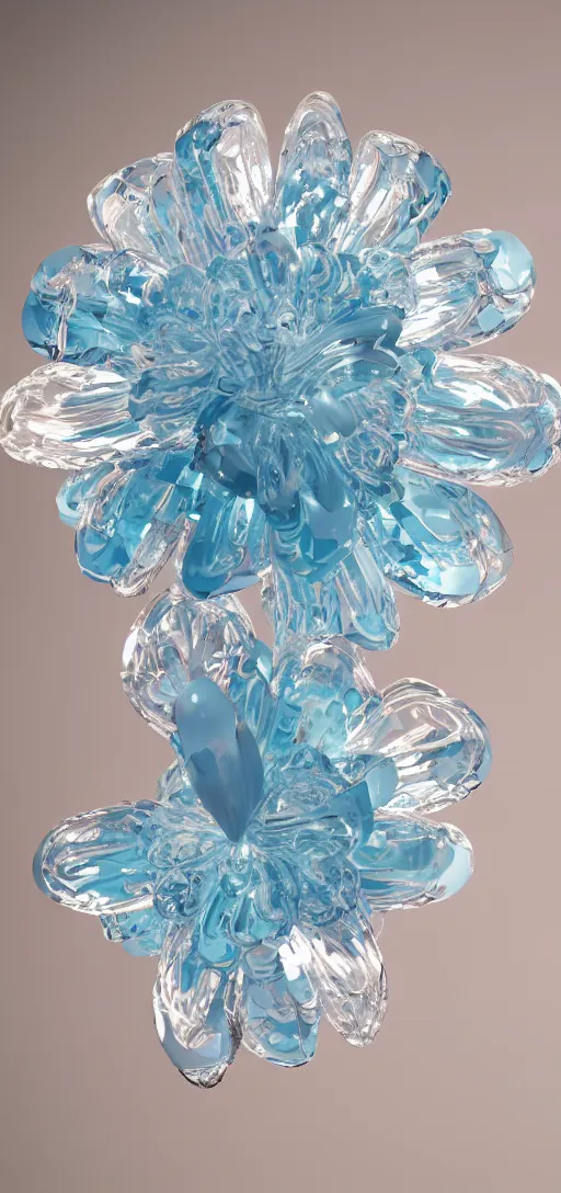 Prompt: portait crystal baby blue flower, octane render uhd, filmic lighting, cinematic art shot, hyperrealistic, hyperdetailed, super detailed, 8 k, high resolution, 8 k uhd, mega high white mountain, midnight