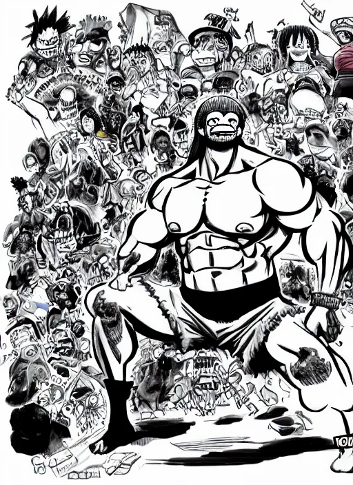 Image similar to dwayne johnson as character in one piece manga, sketch by eiichiro oda