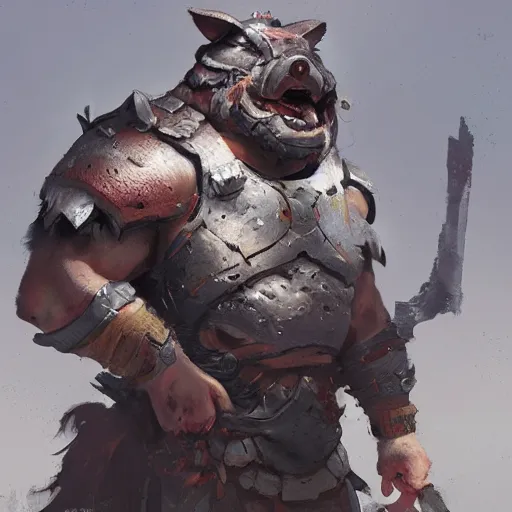 Image similar to a warrior pig, artstation, greg rutkowski