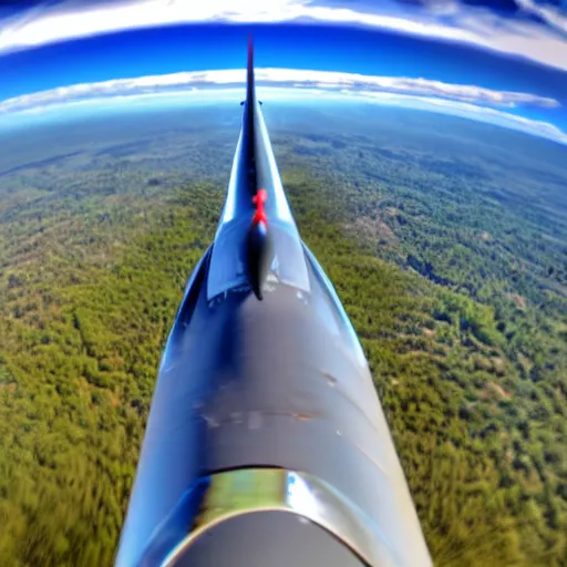 Image similar to pov shot on the back of a flying bird, a plane arriving in front