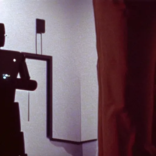 Image similar to movie still of a man and a robot in a moment of jealousy, movie by david lynch