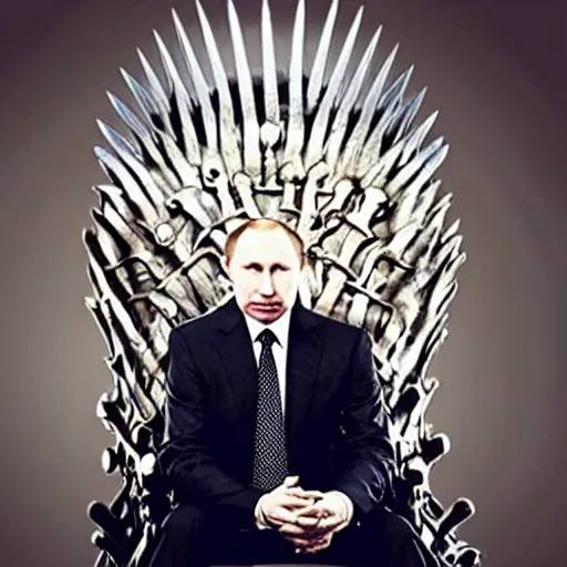 Image similar to “Putin sitting on the iron throne award winning, 4k realistic Photograph”