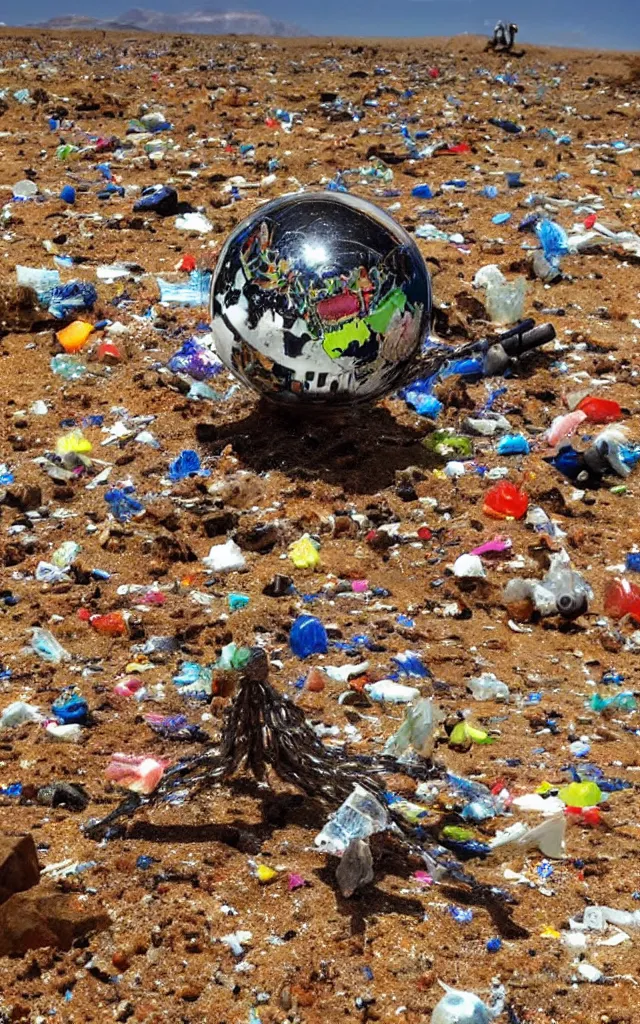 Image similar to scientific hallucigenia surrounded by trash meanwhile a Cristiano Ronaldo is tackling the nike ball in front of the light flare, night desert earth crust, iron spike, trail cam, realistic photography paleoart, masterpiece album cover