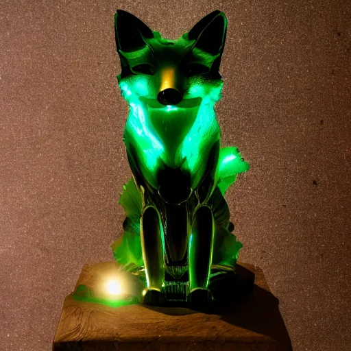 Image similar to Portrait photography of a glowing Emerald fox sculpture