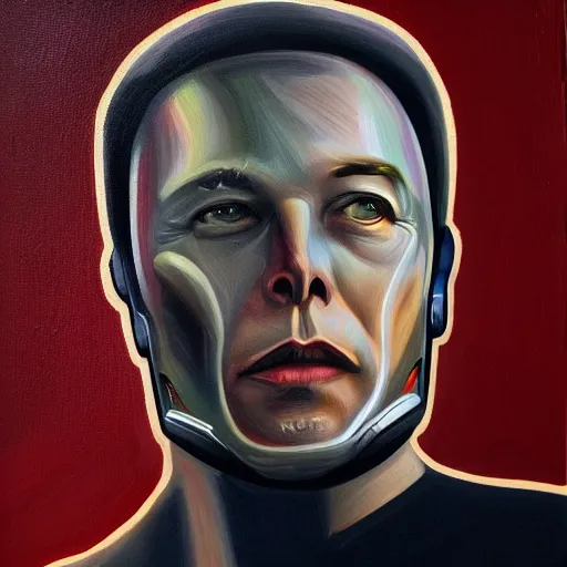 Image similar to elon musk is cyborg, oil painting