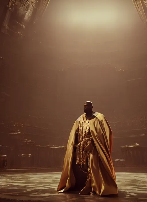 Image similar to kanye west as emperor napoleon in elden ring, splash art, movie still, cinematic lighting, dramatic, octane render, long lens, shallow depth of field, bokeh, anamorphic lens flare, 8 k, hyper detailed, 3 5 mm film grain