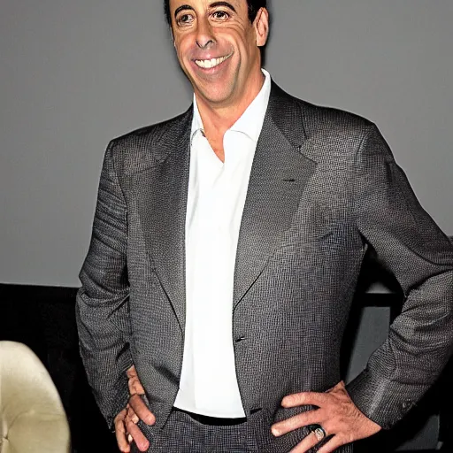 Prompt: a full body beautiful photo of jerry seinfeld wearing a woman's dress