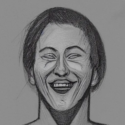 Image similar to police sketch of a man with no eyes and an impossibly wide smile, detailed shading,