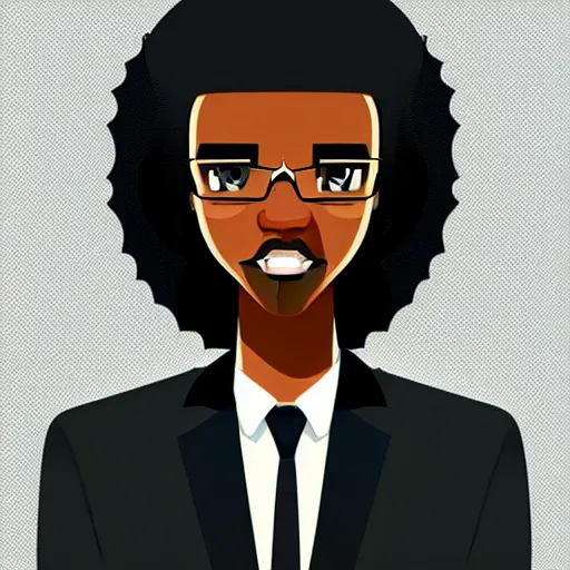 Prompt: a black 2 d lawyer character, vector art, digital art, portrait, 4 k, 8 k, sharp focus, smooth, illustration, concept art, design