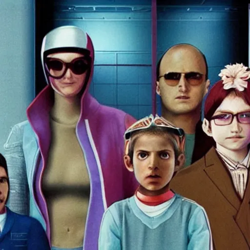 Prompt: the royal tenenbaums in a cyberpunk future, photorealistic, detailed, family portrait