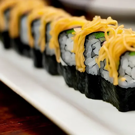Image similar to photo of sushi served with fried noodle