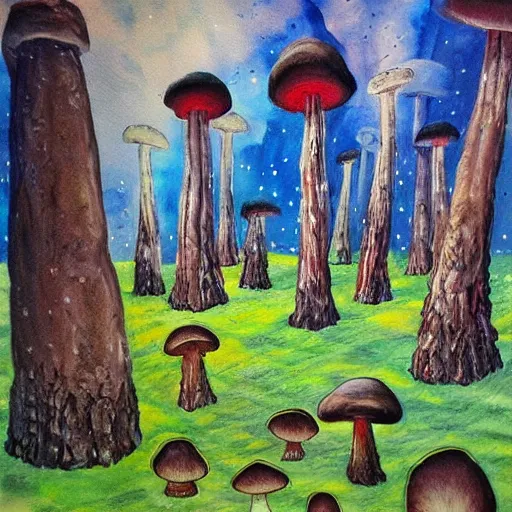 Image similar to Ancient giant mushroom forest 🍄🍄🌲🎨🖌️