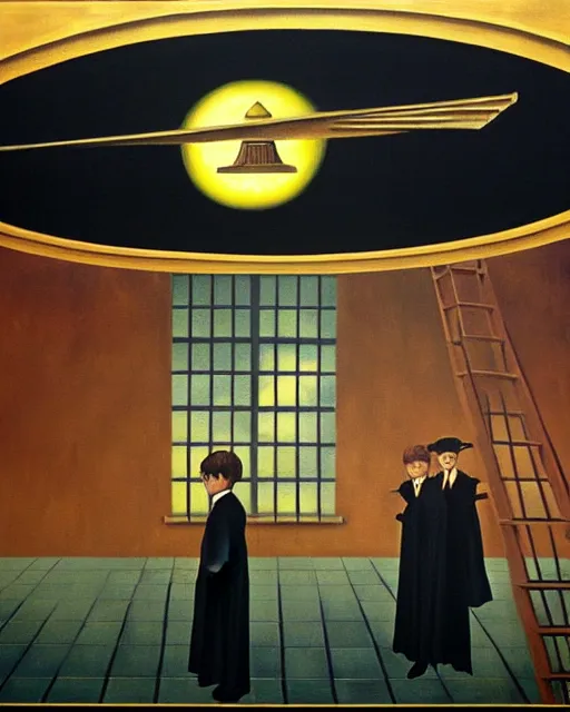 Image similar to harry potter on the bridge of the uss enterprise painting by magritte