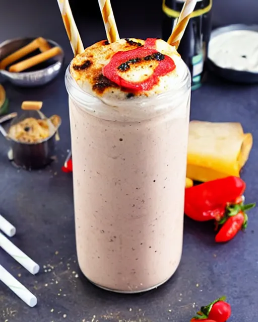 Image similar to a pizza milkshake, cookbook photo