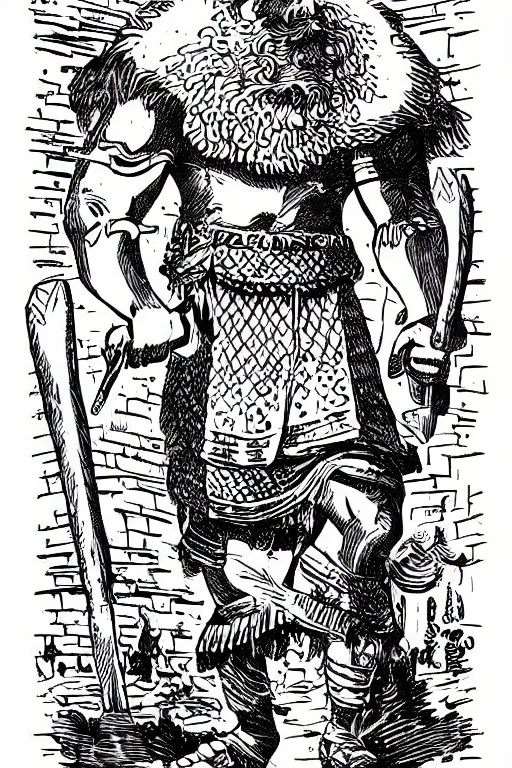 Image similar to ancient historically accurate depiction of the Bible Character Goliath of Gath, the Philistine warrior giant by mcbess