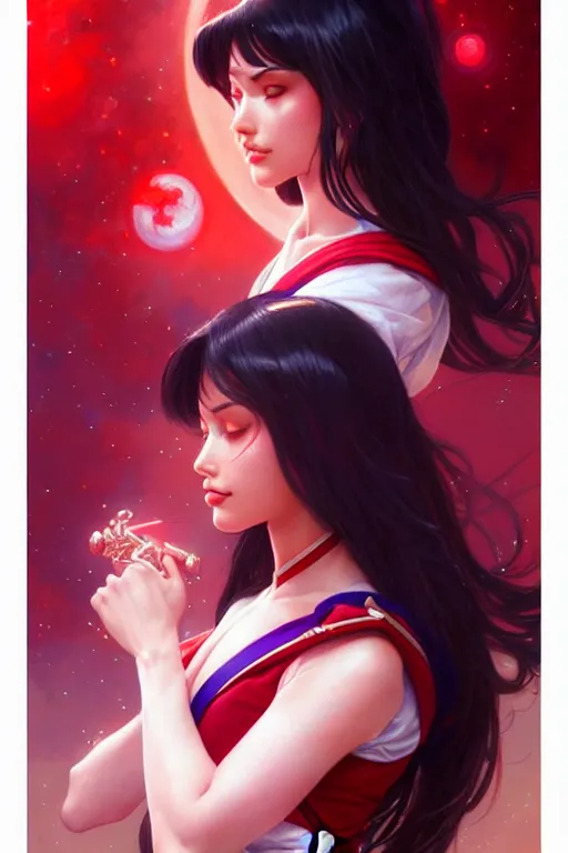 Image similar to sailor mars, fantasy, intricate, elegant, highly detailed, digital painting, artstation, concept art, matte, sharp focus, illustration, art by Artgerm and Greg Rutkowski and Alphonse Mucha