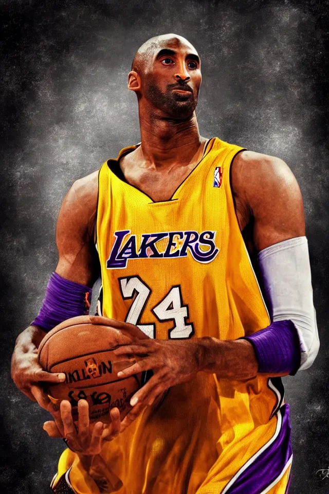 Image similar to centered detailed portrait of kobe bryant, by anne stokes. trending on artstation : 2, 4 k hd wallpaper. premium prints available.