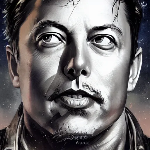 Prompt: portrait of a communist elon musk, epic, tragic, military art, fantasy, dieselpunk, hd shot, digital portrait, beautiful, artstation, comic style, by artgerm, guy denning, jakub rozalski, magali villeneuve and charlie bowater