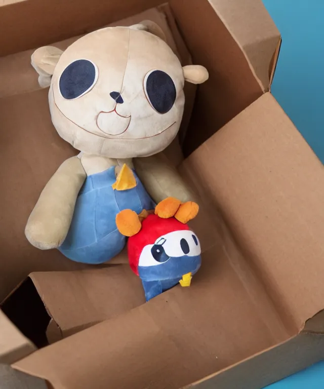 Image similar to a plushie in a cardboard box