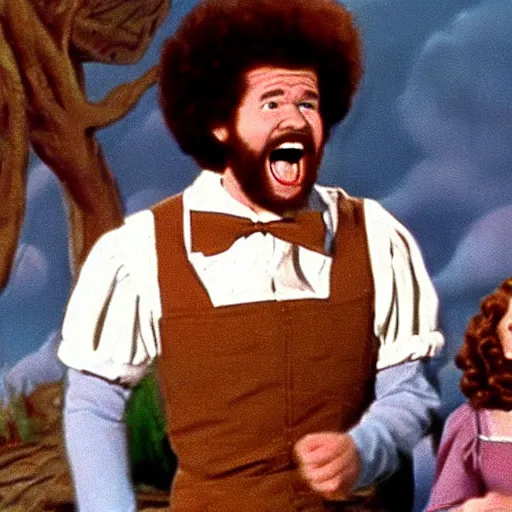 Image similar to bob ross screaming as dorothy in wizard of oz