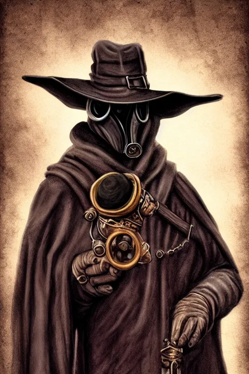 Prompt: Portrait of Steampunk plague doctor, matte painting