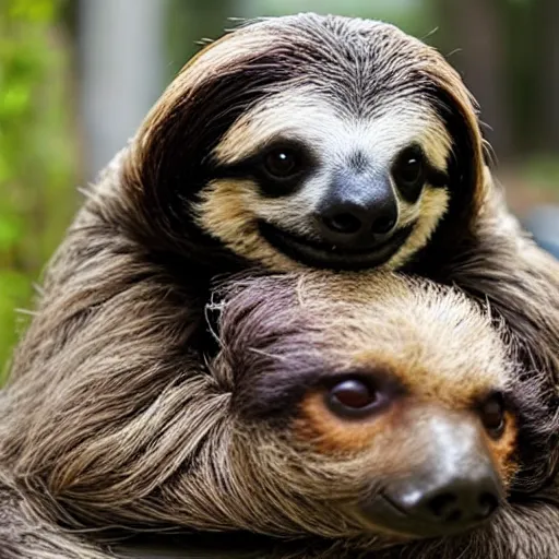 Image similar to a sloth kissing a dog