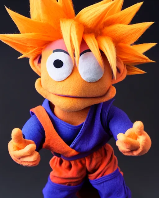 Image similar to goku as a muppet. highly detailed felt. hyper real photo. 4 k.